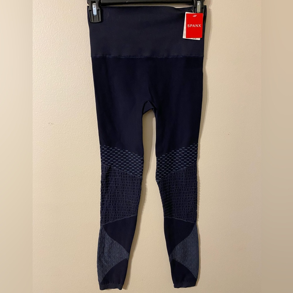 New NWT Spanx Seamless Moto Leggings Blue Indigo Sky Womens Size Small